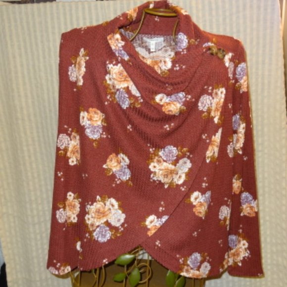 Maurices Tops - NWT. Maurices Maroon Floral Cowl Neck Tunic